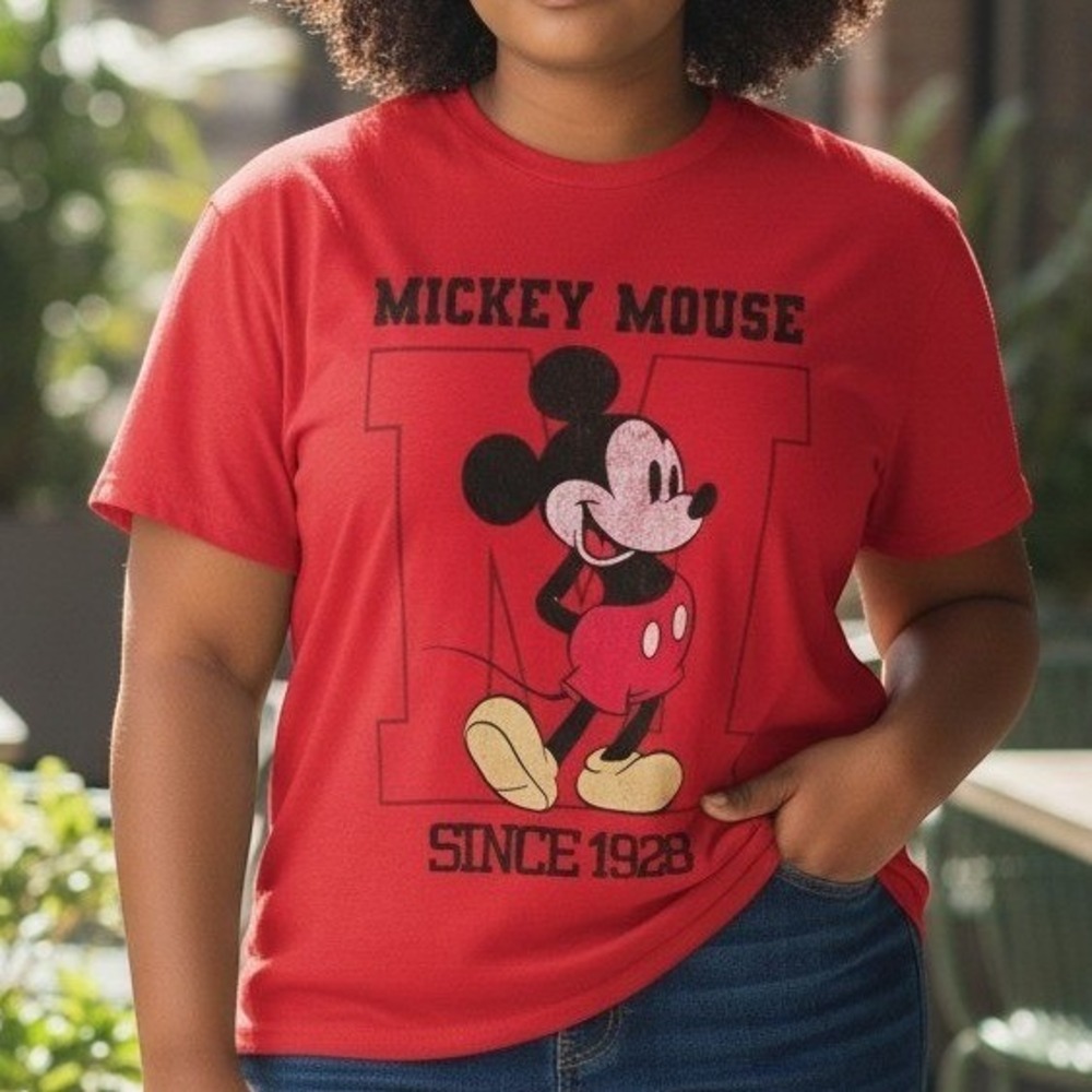 Disney Mickey Mouse Graphic‎ T-Shirt Red Short Sleeve Since 1928 Mens XL Cotton